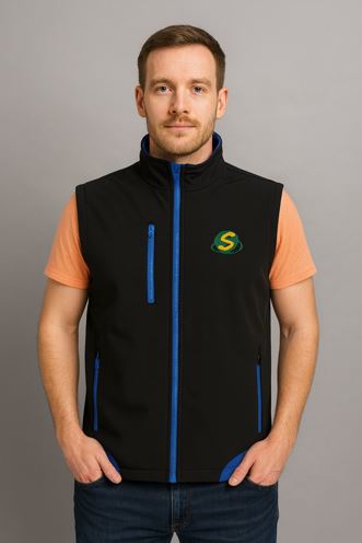corporate uniform vest black and blue for Canadian logistics staff