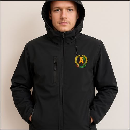 hooded black softshell workwear jacket for Canadian winter