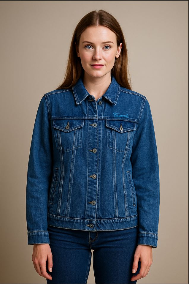 ladies denim workwear jacket with embroidery for Canada retail