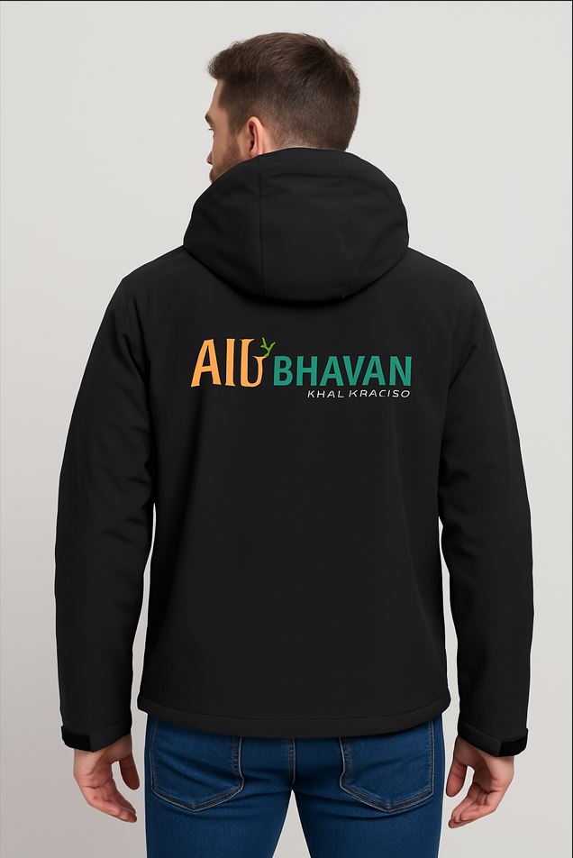 black softshell jacket with large back embroidery for Canada food brand uniform